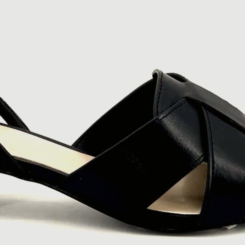 Black leather sling back with 1.5 inch heel